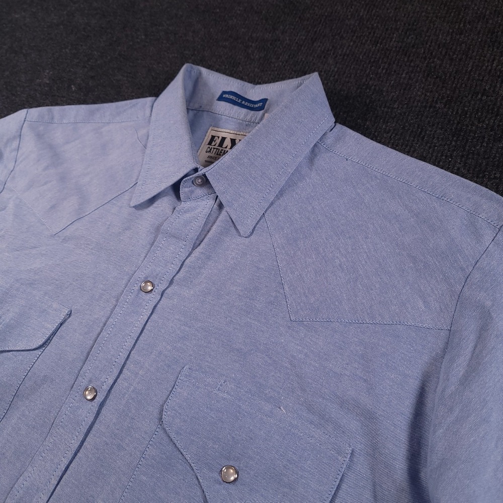 Ely Cattleman Western Snap‎ Shirt Mens Large Blue Short Sleeve Retro Rodeo